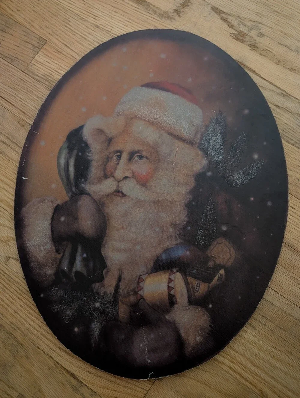 vintage style santa claus christmas wall decor oval portrait 18x14 holiday primi